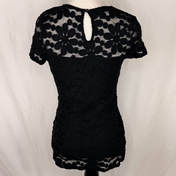 INC International Concepts Women's Short Sleeve Lace Top with Liner | Black | Sm - Picture 5 of 7